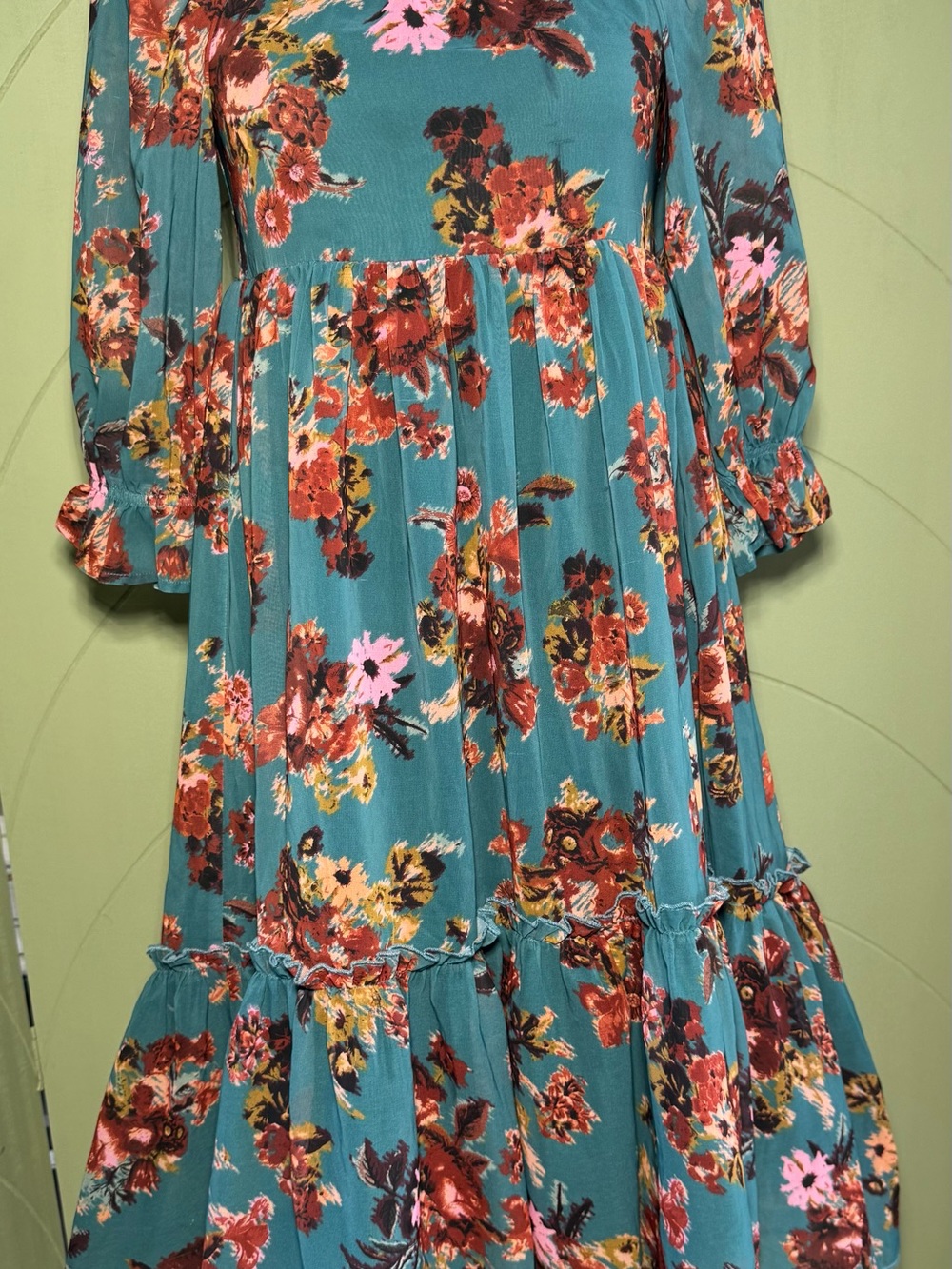 Joyfolie Teal Floral Tiered Dress